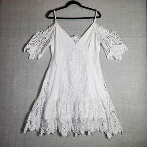 Sheilay White Lace Cold-Shoulder Midi Dress Womens Large